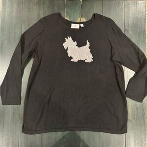 Women’s XL Quacker Factory Black Sweater with Silver Sequins Scotty Dog